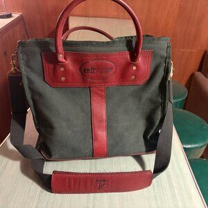 J.W. Hulme Brief Case Messenger Green Canvas Leather Shoulder Business Bag